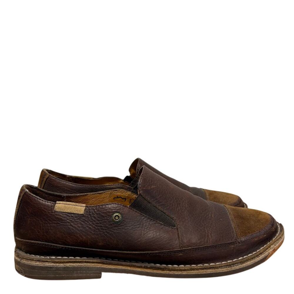 J Shoes Roam Brown Leather Tan Suede Cap Toe Loafer Slip On Shoes Mens Size 10